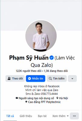 Hình minh họa hồ sơ Facebook cá nhân Phạm Sỹ Huấn với dấu tích xanh.