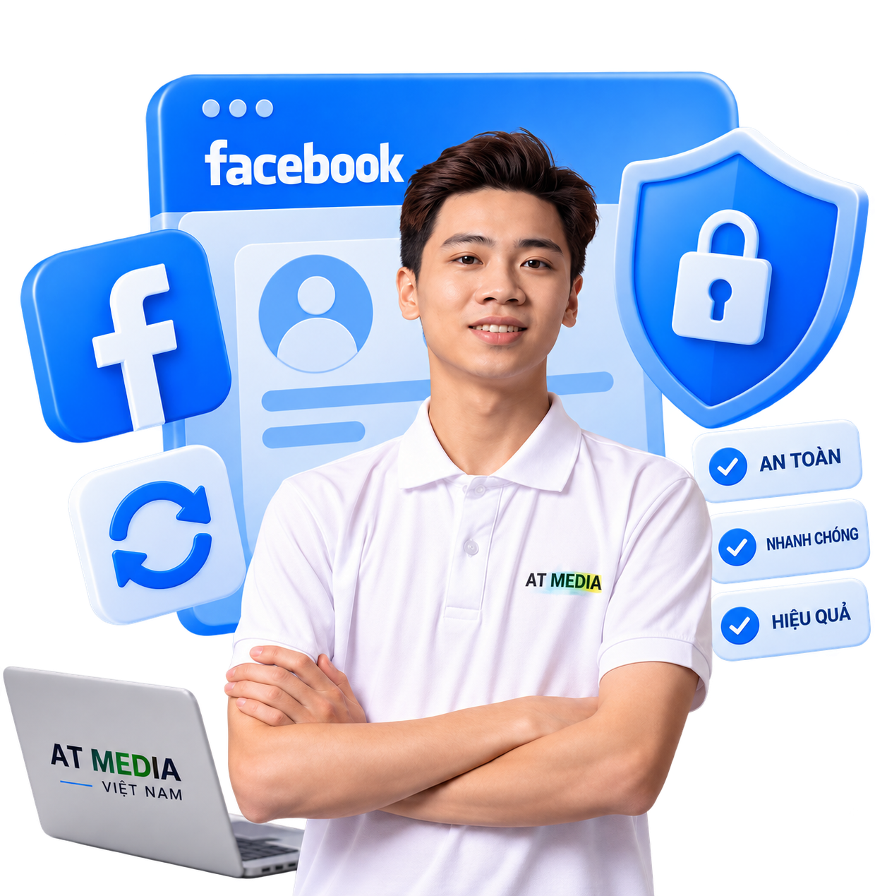 Phạm Sỹ Huấn cùng hình minh họa hỗ trợ khôi phục và bảo mật Facebook